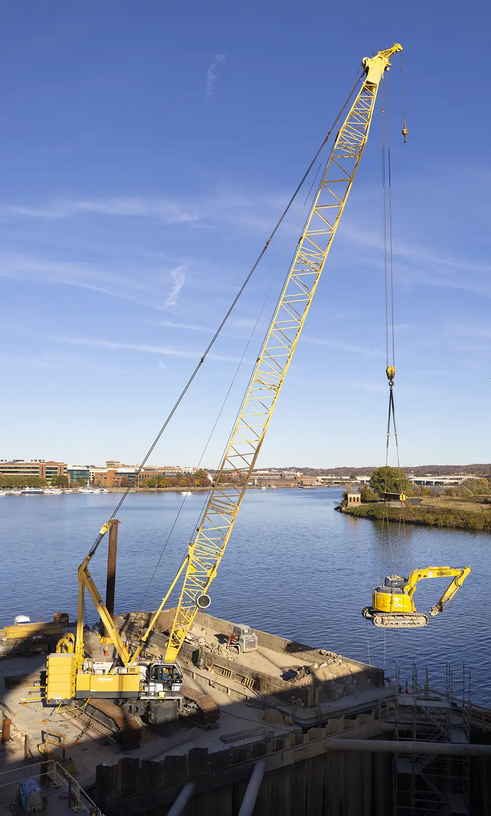 excavator in the air