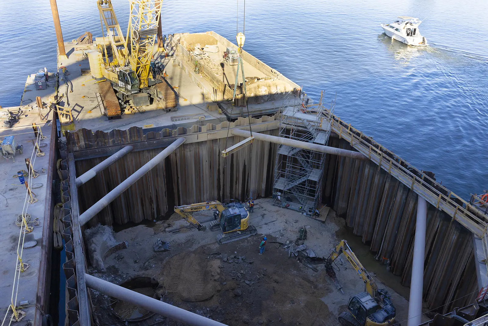 construction site in the center of a river