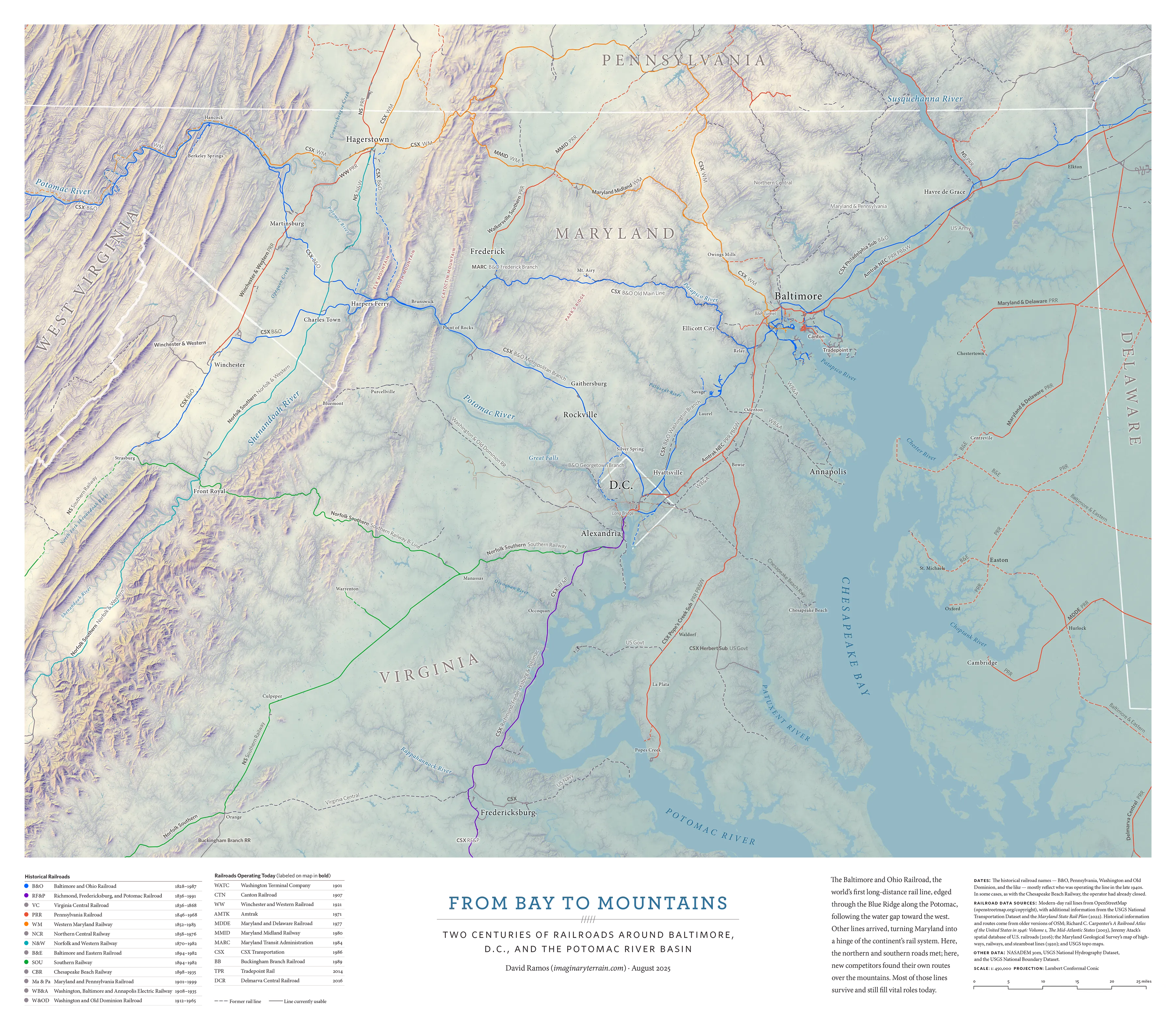 map of the region showing hills and rail lines