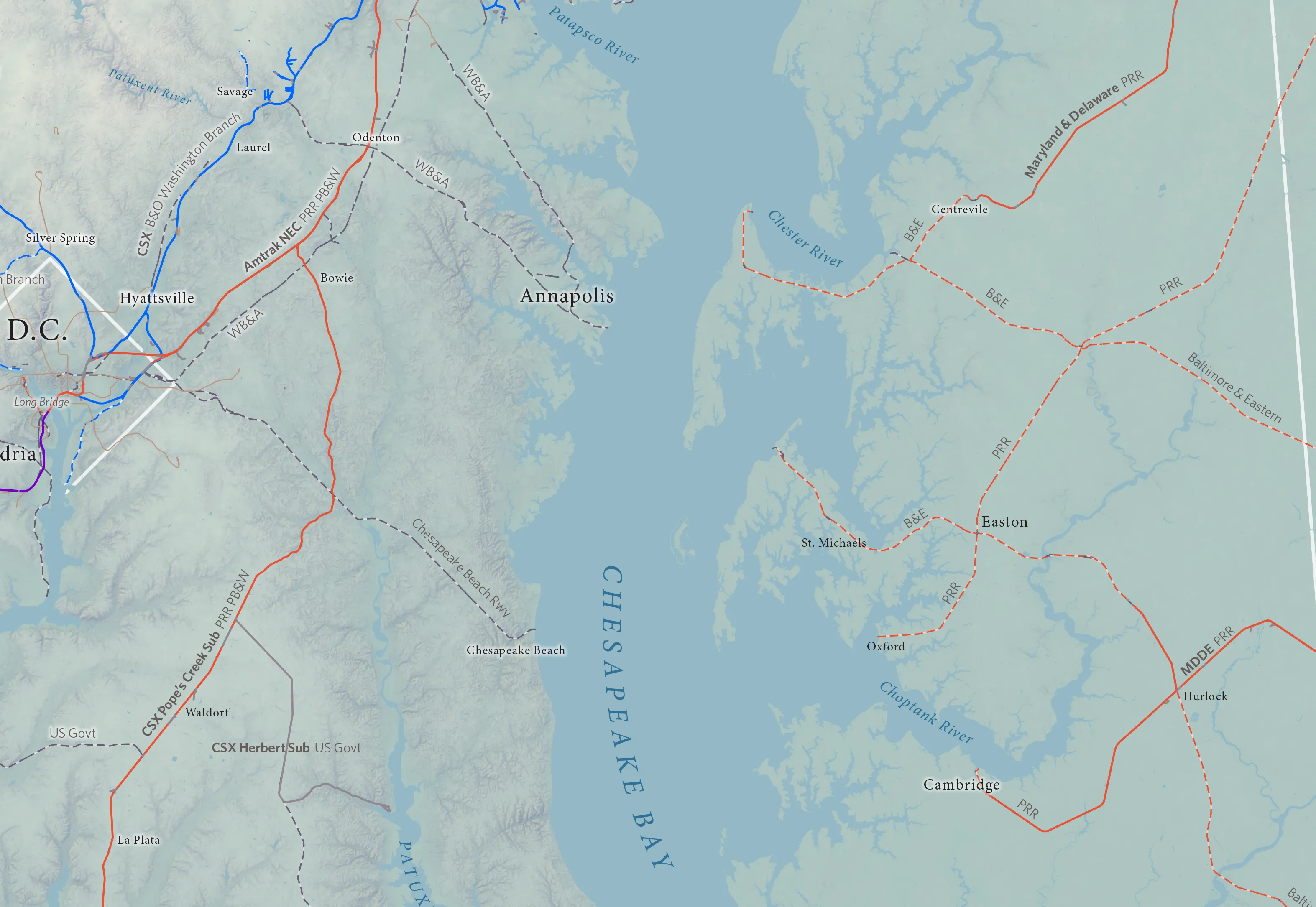 map of the region showing hills and rail lines
